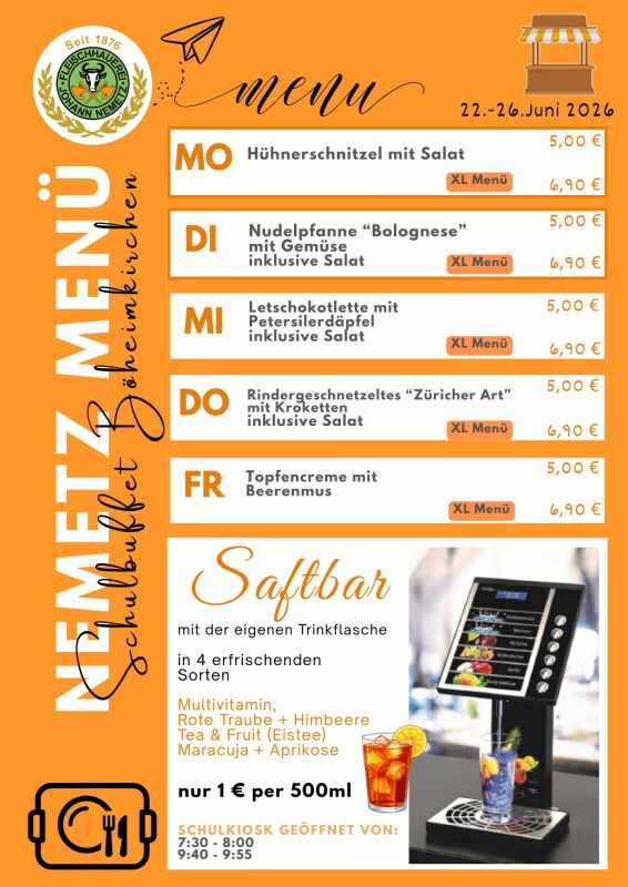 Schulmen&uuml; 22.06.2026 - 26.06.2026