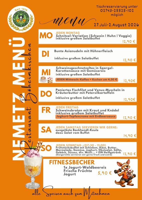 Mittagsmen&uuml; 27.07.2026 - 02.08.2026