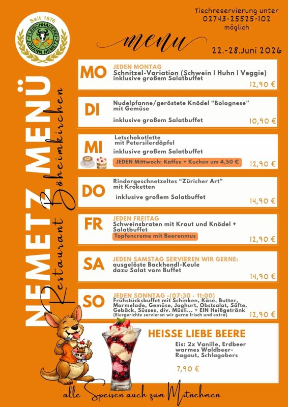 Unser Mittagsmen&uuml; 22.06.2026 - 28.06.2026