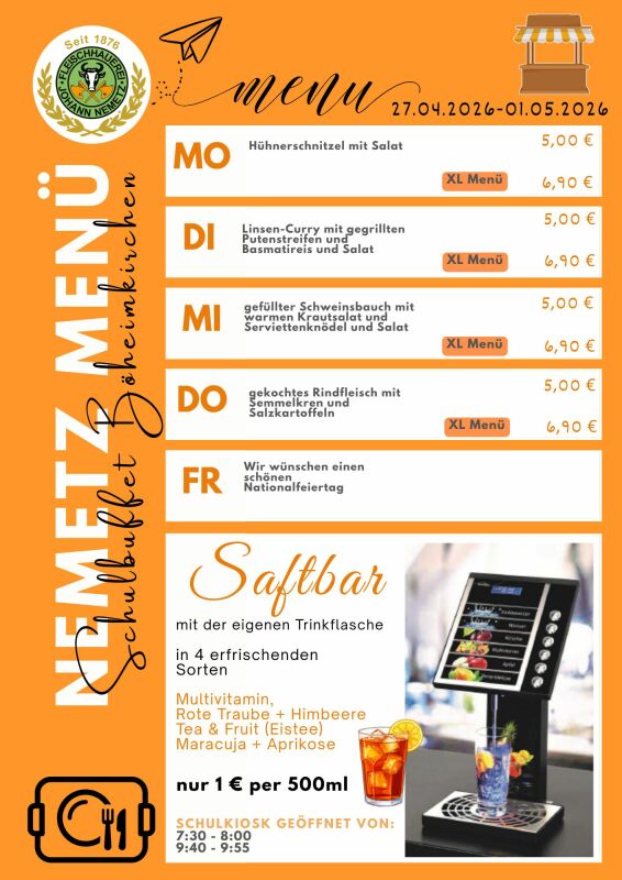 Schulmen&uuml; 27.04.2026 - 01.05.2026